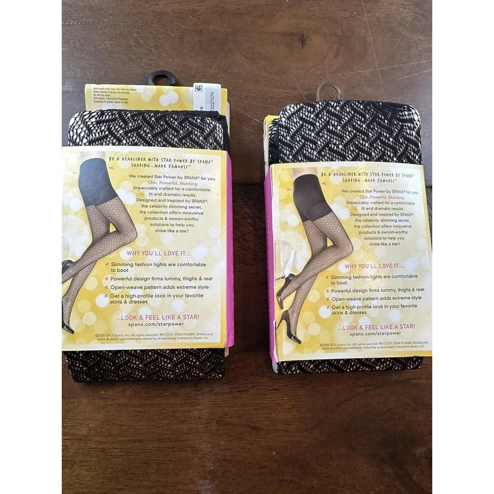 Spanx Star Power Center Stage Leggings Womens B Black Open Weave Shaping Hosiery
